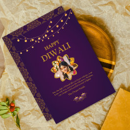 Elegante Mandala custom Foto Paarse Golden diwali Feestdagenkaart