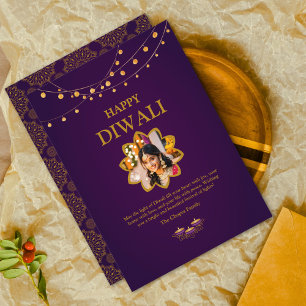 Elegante Mandala custom Foto Paarse Golden diwali Feestdagenkaart