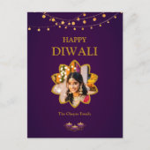 Elegante Mandala custom Foto Paarse Golden diwali Feestdagenkaart (Voorkant)