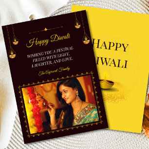 Elegante Mandala Diya Foto Bruin Goud Diwali Feestdagenkaart