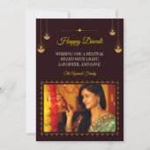 Elegante Mandala Diya Foto Bruin Goud Diwali Feestdagenkaart (Voorkant)