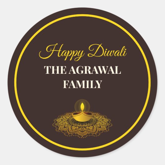 Elegante mandala diya hindoe aangepaste gouden diw ronde sticker (Voorkant)