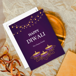 Elegante Mandala diyas custom Paarse Diwali Feestdagenkaart