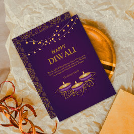 Elegante Mandala diyas custom Paarse Diwali gold Feestdagenkaart