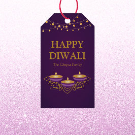 Elegante mandala diyas custom paarse gouden diwali cadeaulabel