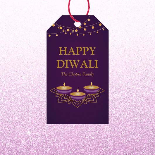 Elegante mandala diyas custom paarse gouden diwali cadeaulabel