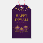 Elegante mandala diyas custom paarse gouden diwali cadeaulabel (Voorkant)