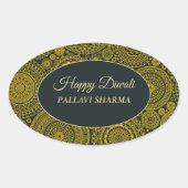 Elegante mandala diyas hindoe aangepaste gouden di ovale sticker (Voorkant)