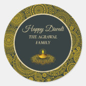 Elegante mandala diyas hindoe aangepaste gouden di ronde sticker (Voorkant)