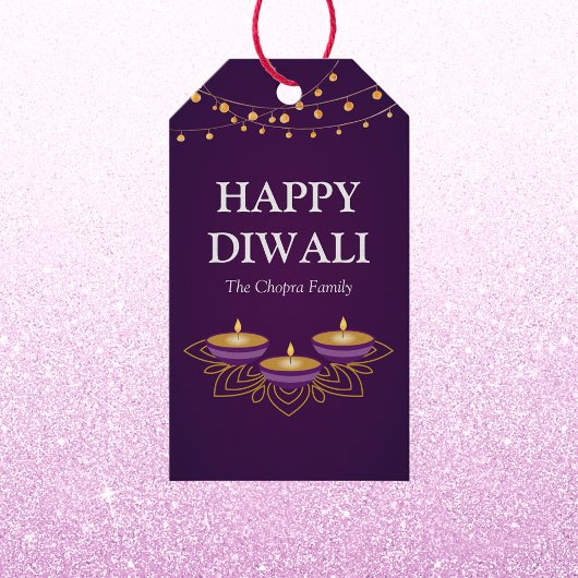 Elegante mandala diyas hindoe custom paarse diwali cadeaulabel
