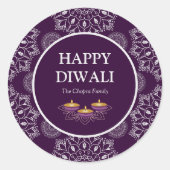 Elegante mandala diyas hindoe custom paarse diwali ronde sticker (Voorkant)