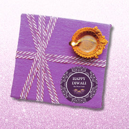 Elegante mandala diyas hindoe custom paarse diwali ronde sticker