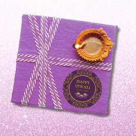Elegante mandala diyas hindoe custom paarse diwali ronde sticker