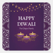 Elegante mandala diyas hindoe custom paarse diwali vierkante sticker (Voorkant)