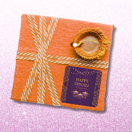 Elegante mandala diyas hindoe custom paarse diwali vierkante sticker