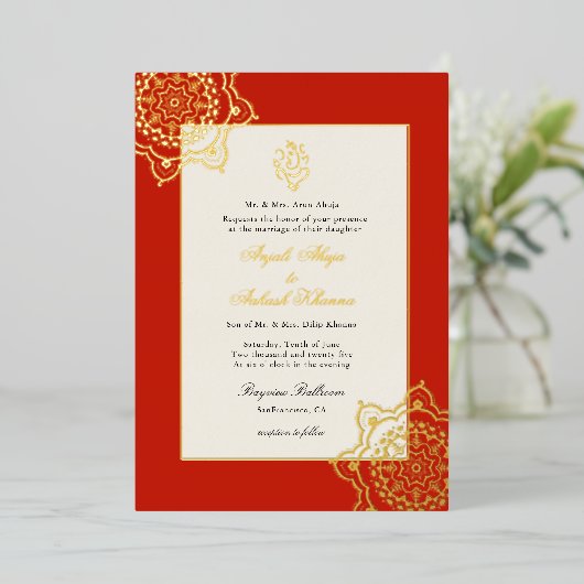 Elegante Mandala en Ganesh Indiase bruiloft Folie Uitnodiging (Staand Voorkant)