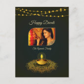 Elegante Mandala Foto Groen Goud Diwali Feestdagenkaart (Voorkant)