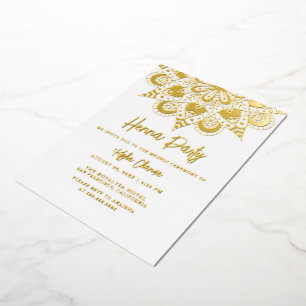 Elegante Mandala Henna Feest Mehndi Echt Goud Folie Uitnodiging