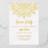 Elegante Mandala Henna Feest Mehndi Echt Goud Folie Uitnodiging (Voorkant)