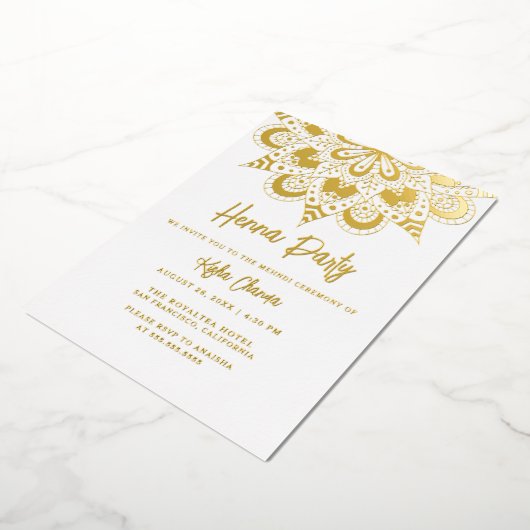 Elegante Mandala Henna Feest Mehndi Echt Goud Folie Uitnodiging (Gedraaid)
