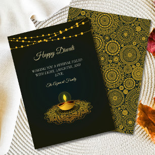 Elegante Mandala Hindu Green Gold Diwali Feestdagenkaart