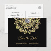Elegante Mandala Indian Black Wedding SAVE THE DAT Aankondigingskaart (Voorkant / Achterkant)