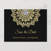 Elegante Mandala Indian Black Wedding SAVE THE DAT Aankondigingskaart (Voorkant)