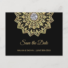 Elegante Mandala Indian Black Wedding SAVE THE DAT Aankondigingskaart