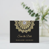 Elegante Mandala Indian Black Wedding SAVE THE DAT Aankondigingskaart (Staand voorkant)