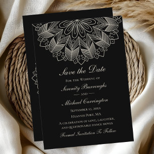 Elegante Mandala Indian Boho Black Save the Date Aankondiging