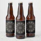 Elegante Mandala Indiase Boho Chic Zwarte Bruiloft Bier Etiket (Flessen)