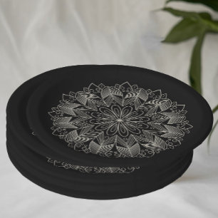Elegante Mandala Indiase Boho Chic Zwarte Bruiloft Papieren Bordje