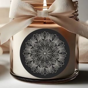 Elegante Mandala Indiase Boho Chic Zwarte Bruiloft Ronde Sticker