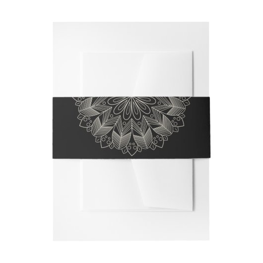 Elegante Mandala Indiase Boho Chic Zwarte Bruiloft Uitnodigingen Wikkel (Voorkant Voorbeeld)
