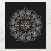 Elegante Mandala Indiase Boho Chic Zwarte Bruiloft Wijn Etiket (Enkel label)