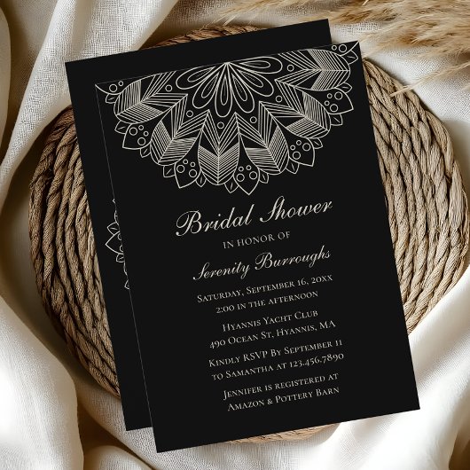 Elegante Mandala Indiase Boho Zwarte Bruiloftsdouc Kaart