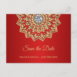 Elegante Mandala Indiase rode bruiloft SAVE THE DA Aankondigingskaart