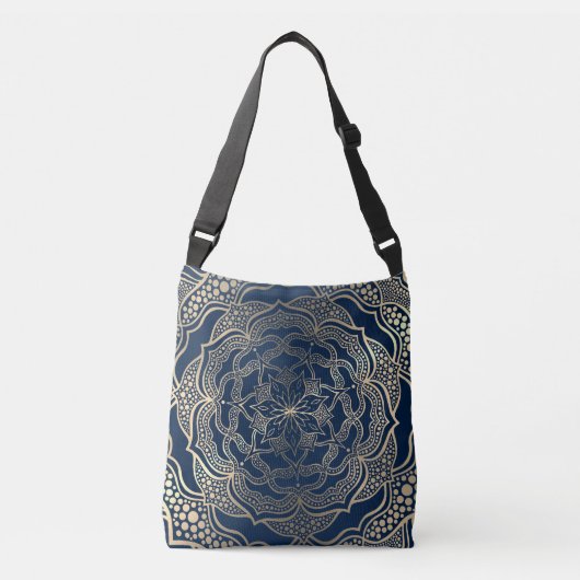 Elegante Mandala Kunst Boho Goud en Marineblauw Lu Crossbody Tas (Voorkant)