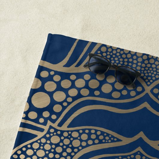 Elegante Mandala Kunst Boho Goud en Marineblauw Lu Strandlaken (In situ)