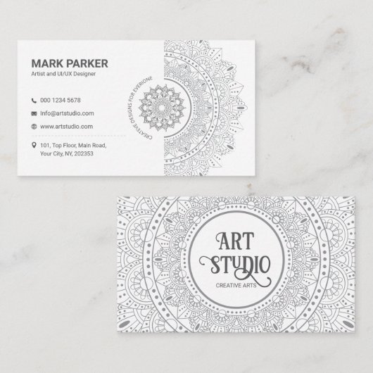 Elegante Mandala Kunststudio Witte Creatieve Visitekaartje (Voorkant / Achterkant)