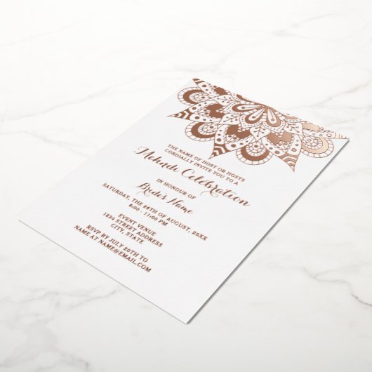 Elegante Mandala Mehndi Echte Roze Goud Folie Uitnodiging (Gedraaid)