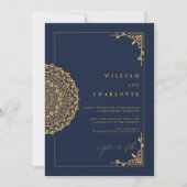 Elegante Mandala Navy en gouden bruiloft Kaart (Voorkant)