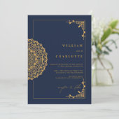 Elegante Mandala Navy en gouden bruiloft Kaart (Staand voorkant)