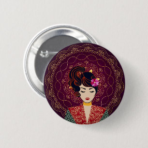 Elegante Mandala Vrouw Kunst Knop Ronde Button 5,7 Cm