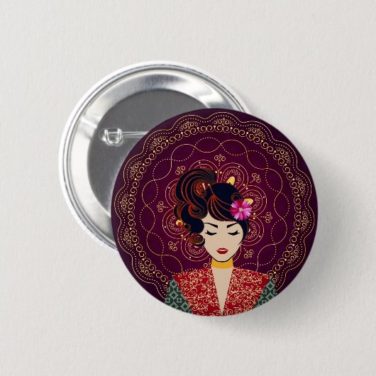 Elegante Mandala Vrouw Kunst Knop Ronde Button 5,7 Cm (Voorkant /achterkant)