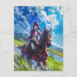 Elegante manga rijder in Mountain Serenity Briefkaart
