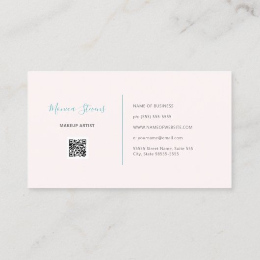 Elegante manicure zilveren streep roze nagellak visitekaartje (Achterkant)