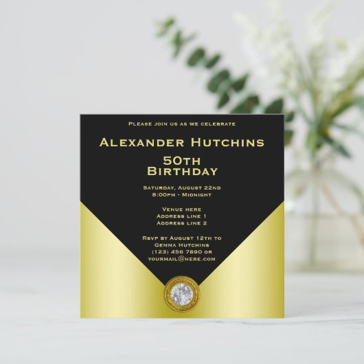 Elegante mannelijke Black & Gold Verjaardag Kaart (Staand voorkant)