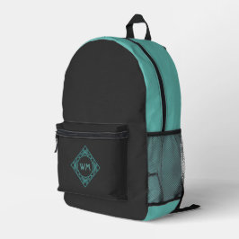 Elegante Mannelijke Zwarte & Teal Art Deco Voeg Mo Bedrukte Rugzak