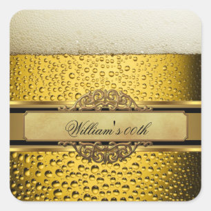 Elegante Mannen Bier Zwarte Goud Verjaardagsfeest Vierkante Sticker